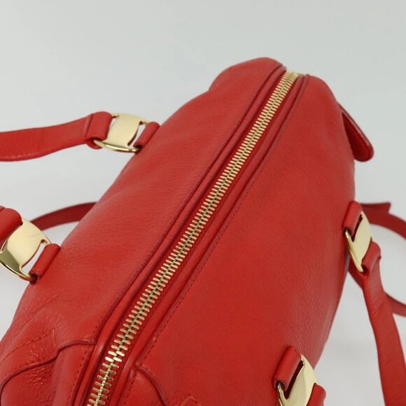 Salvatore Ferragamo Vala Hand Bag Leather 2way Red Gold Auth - Picture 11 of 16